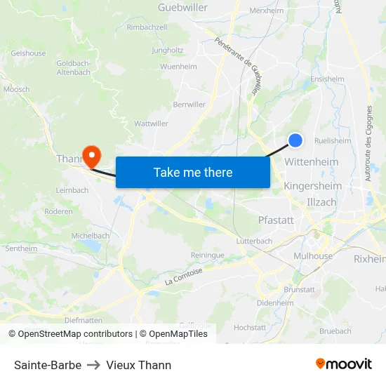 Sainte-Barbe to Vieux Thann map