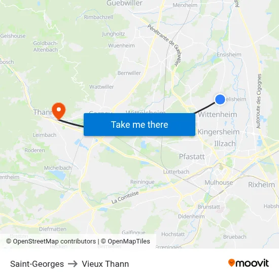 Saint-Georges to Vieux Thann map