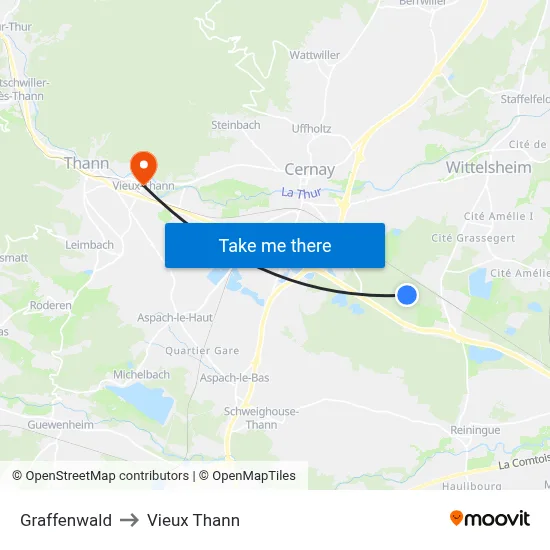 Graffenwald to Vieux Thann map