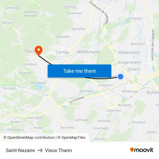 Saint-Nazaire to Vieux Thann map