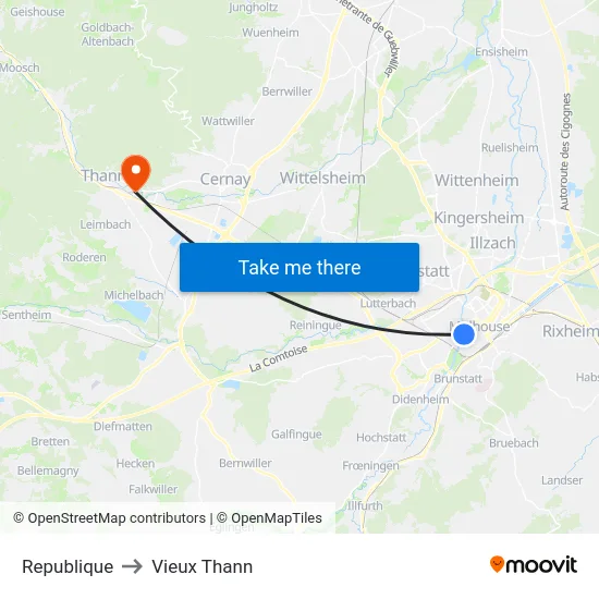 Republique to Vieux Thann map