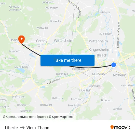Liberte to Vieux Thann map