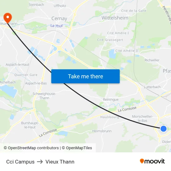 Cci Campus to Vieux Thann map