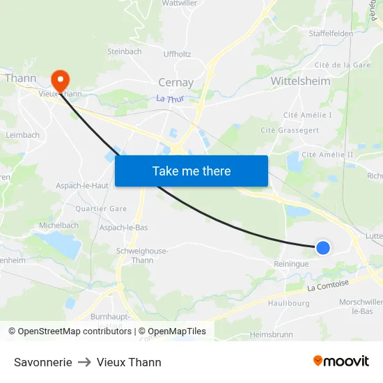Savonnerie to Vieux Thann map