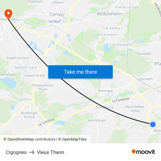 Cigognes to Vieux Thann map