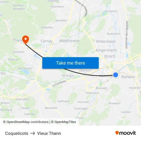 Coquelicots to Vieux Thann map