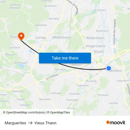 Marguerites to Vieux Thann map