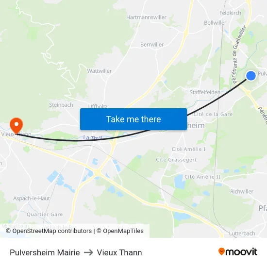 Pulversheim Mairie to Vieux Thann map