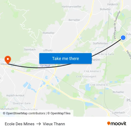 Ecole Des Mines to Vieux Thann map