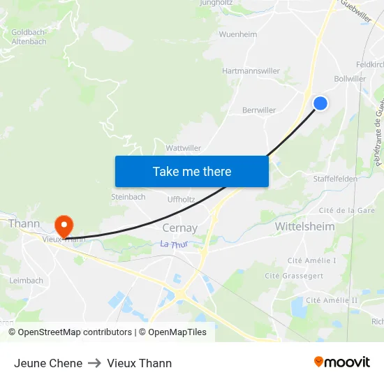 Jeune Chene to Vieux Thann map