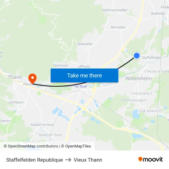 Staffelfelden Republique to Vieux Thann map