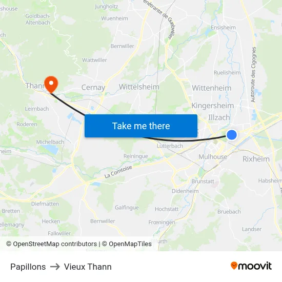 Papillons to Vieux Thann map