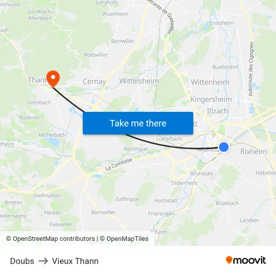 Doubs to Vieux Thann map