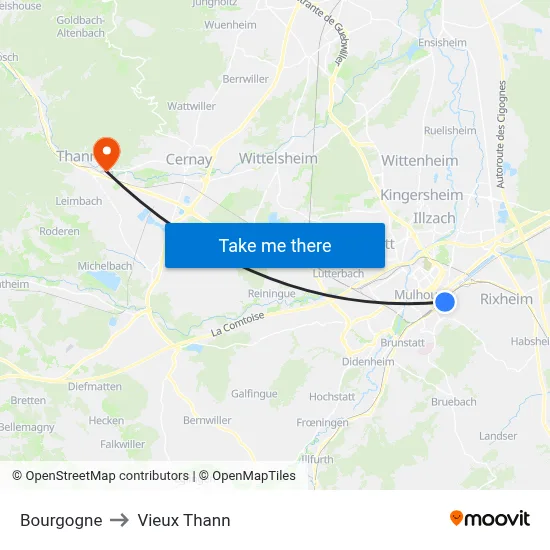 Bourgogne to Vieux Thann map