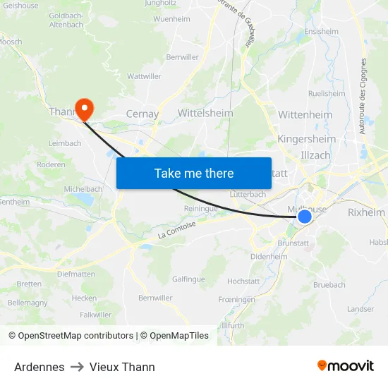Ardennes to Vieux Thann map