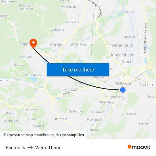 Ecureuils to Vieux Thann map