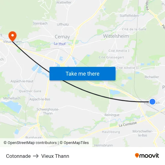Cotonnade to Vieux Thann map