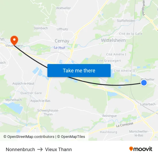 Nonnenbruch to Vieux Thann map