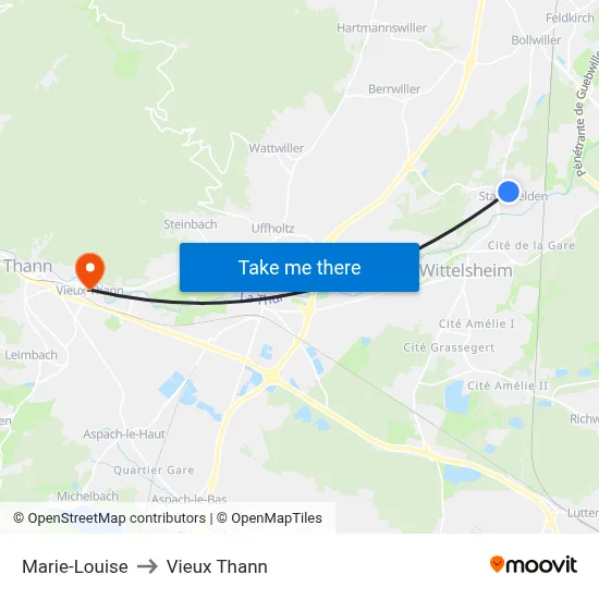 Marie-Louise to Vieux Thann map
