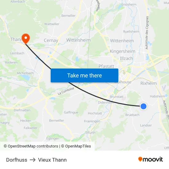 Dorfhuss to Vieux Thann map