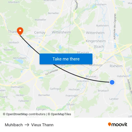 Muhlbach to Vieux Thann map