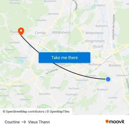 Courtine to Vieux Thann map