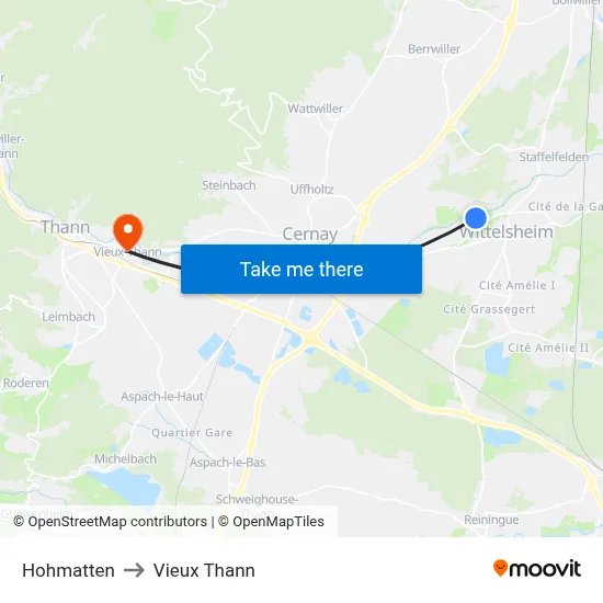 Hohmatten to Vieux Thann map