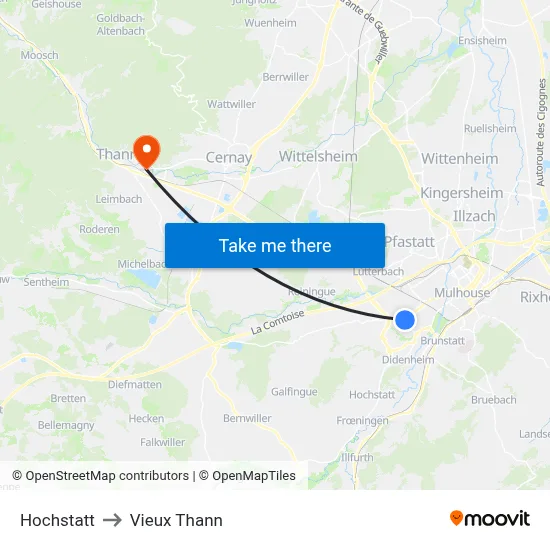 Hochstatt to Vieux Thann map
