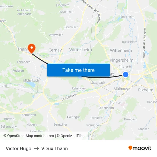 Victor Hugo to Vieux Thann map