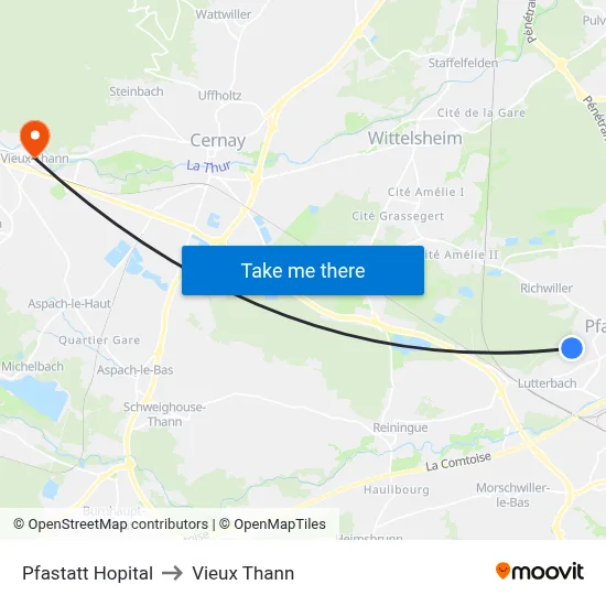 Pfastatt Hopital to Vieux Thann map