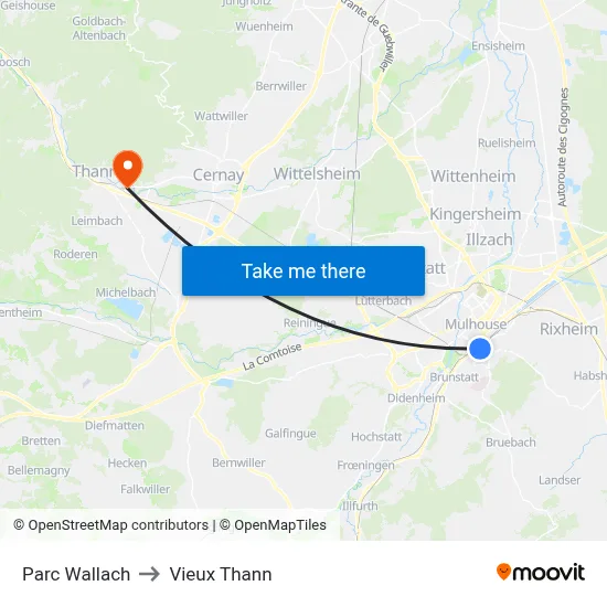 Parc Wallach to Vieux Thann map