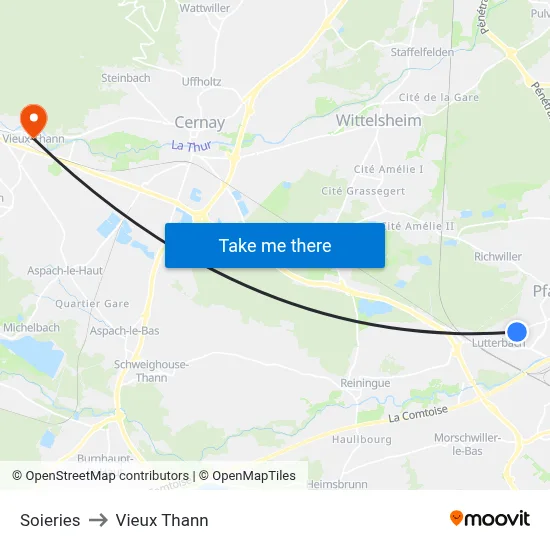 Soieries to Vieux Thann map