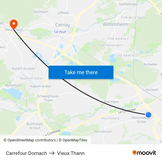 Carrefour Dornach to Vieux Thann map