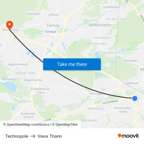 Technopole to Vieux Thann map
