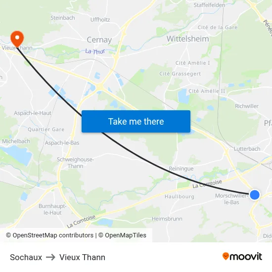 Sochaux to Vieux Thann map