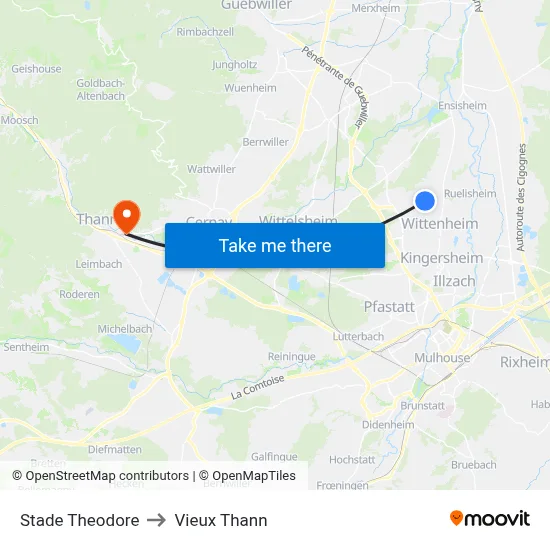 Stade Theodore to Vieux Thann map