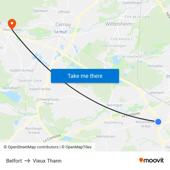 Belfort to Vieux Thann map