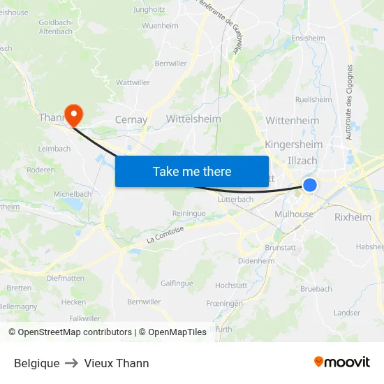 Belgique to Vieux Thann map
