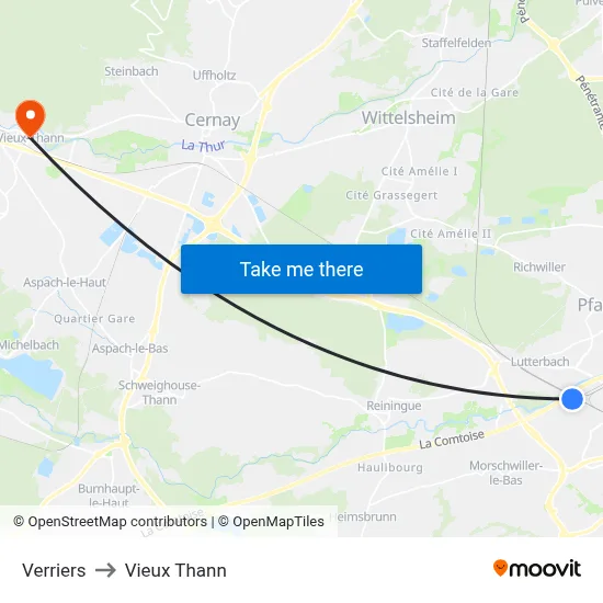 Verriers to Vieux Thann map