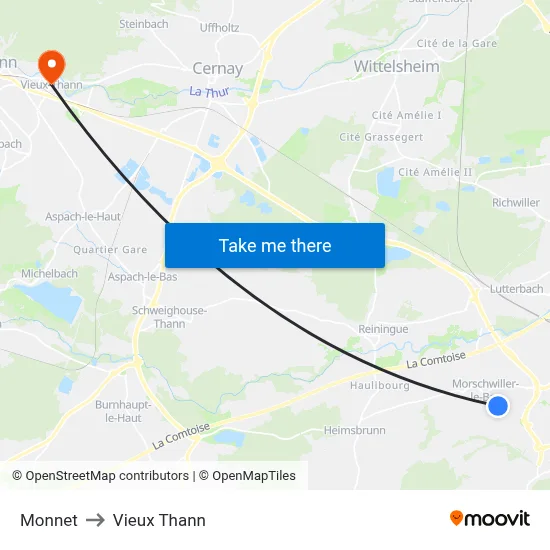 Monnet to Vieux Thann map