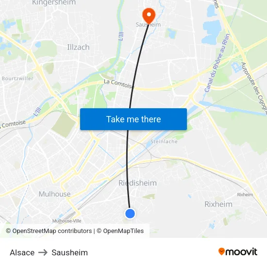 Alsace to Sausheim map