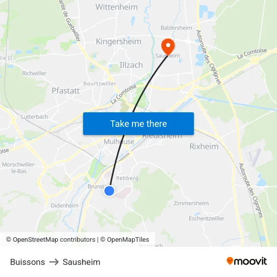 Buissons to Sausheim map