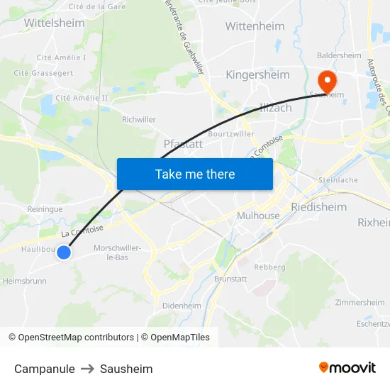 Campanule to Sausheim map
