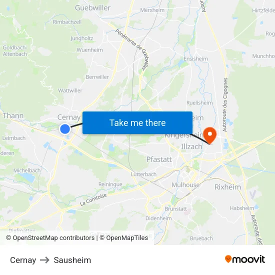 Cernay to Sausheim map