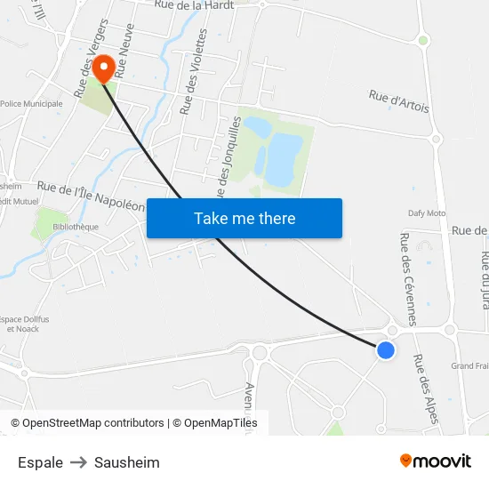 Espale to Sausheim map