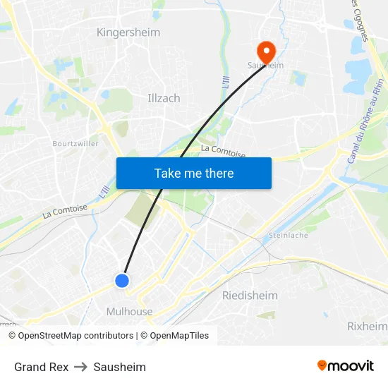 Grand Rex to Sausheim map