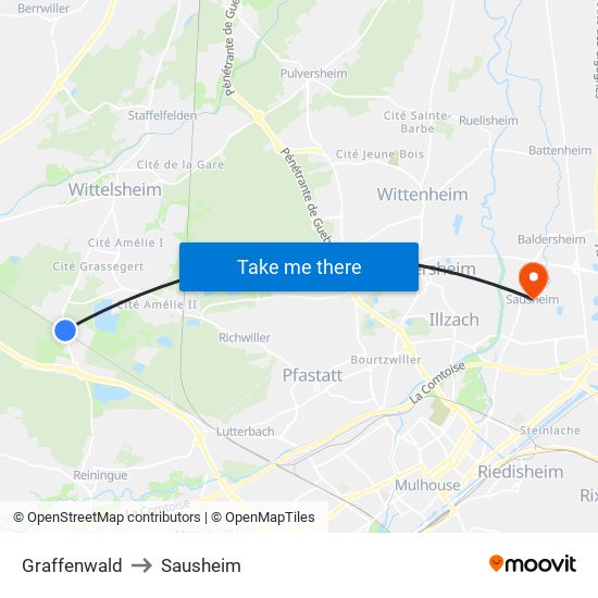 Graffenwald to Sausheim map