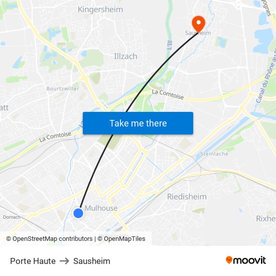 Porte Haute to Sausheim map