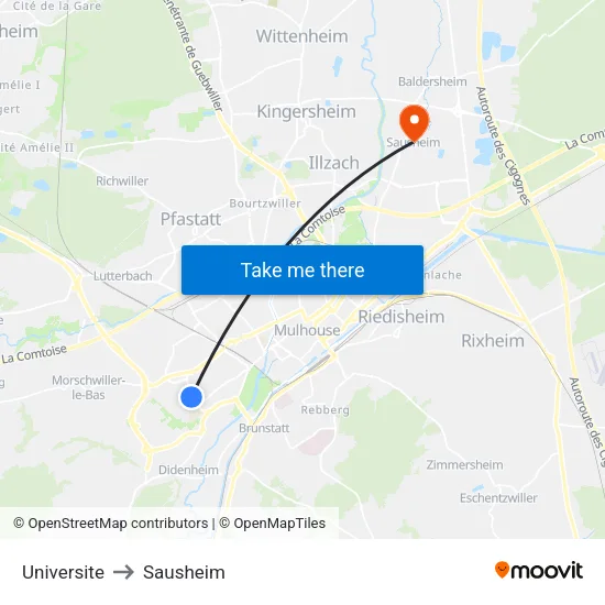 Universite to Sausheim map