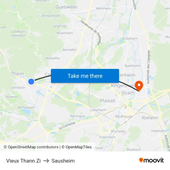 Vieux Thann Zi to Sausheim map